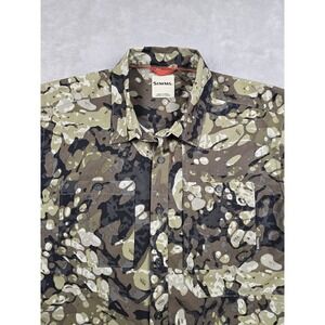 Simms Fishing Shirt Mens L Veil Camo Short Sleeve Button Up Zip Pocket